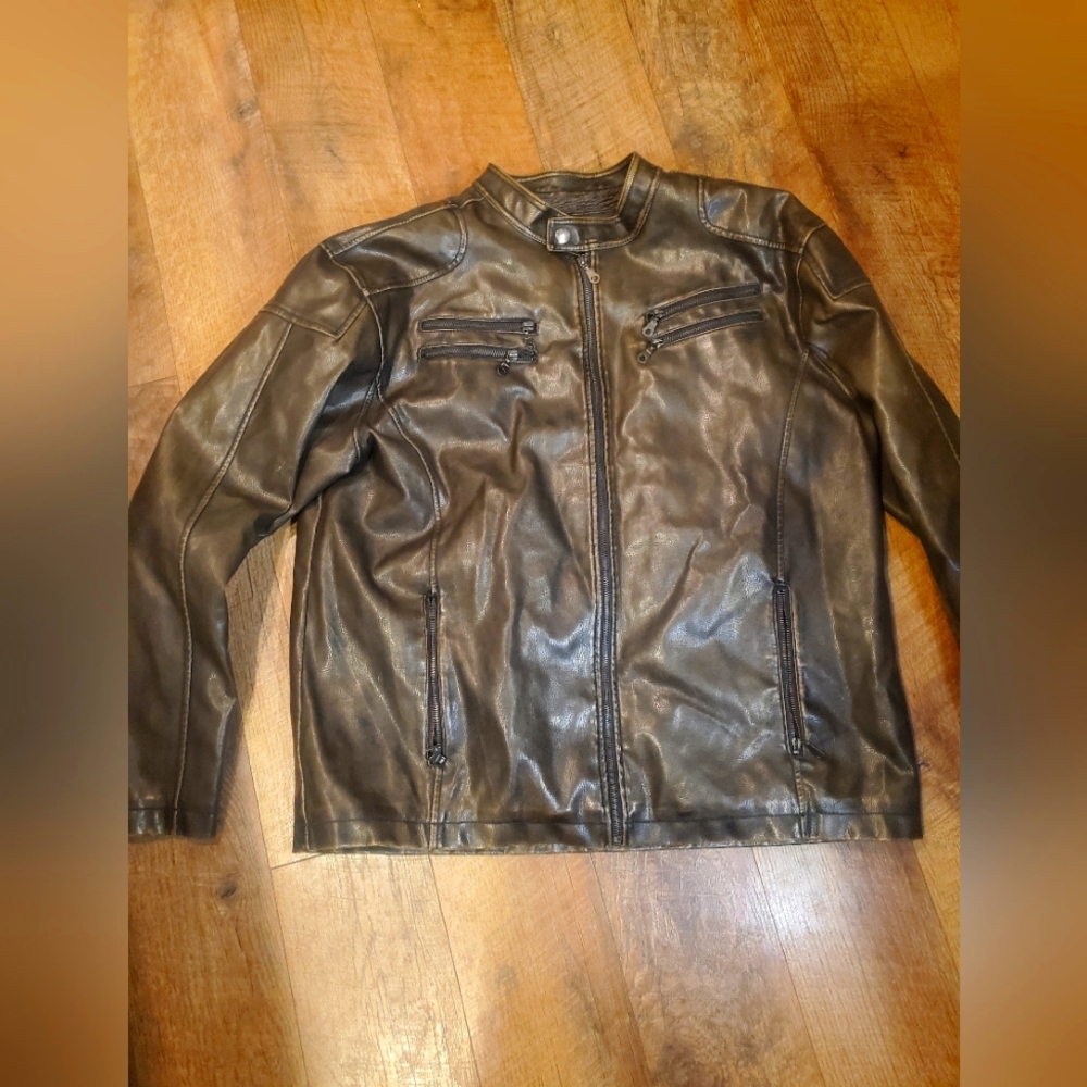 Machine Clothing Company Jacket Mens Medium Brown Faux Leather Riding Motorcycle